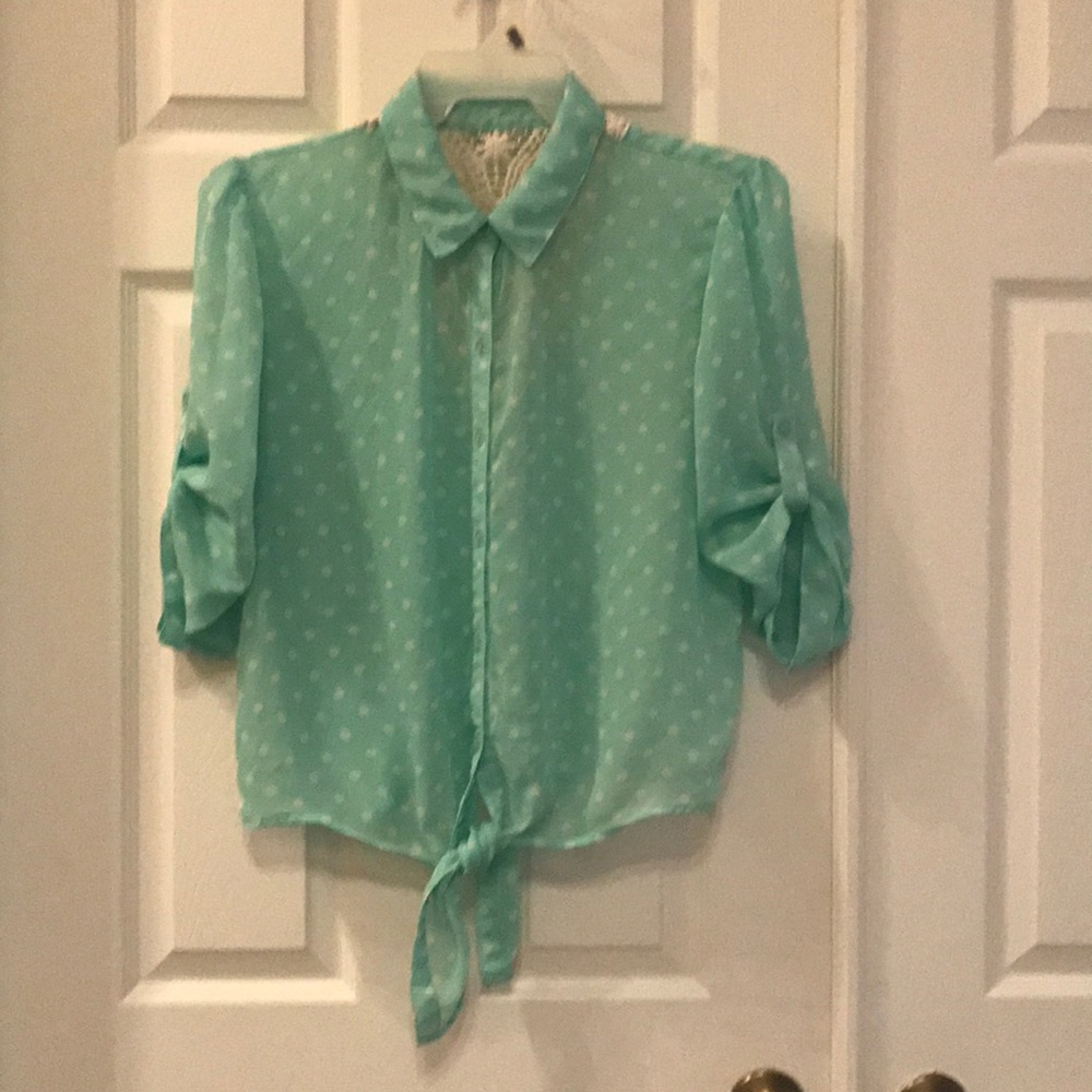 Blue and lace long sleeve shirt